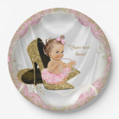 Meisjes Roze Goud Hoge Hak Baby shower Papieren Bordje (Voorkant)