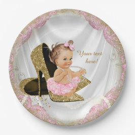 Meisjes Roze Goud Hoge Hak Baby shower Papieren Bordje