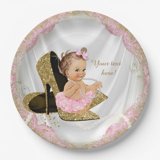 Meisjes Roze Goud Hoge Hak Baby shower Papieren Bordje (Voorkant)