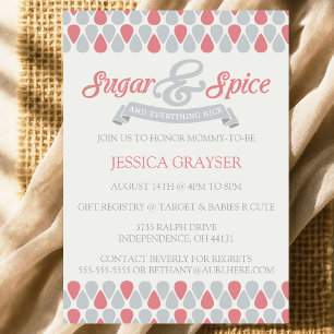 Meisjes Roze Grijs Baby shower Suiker en Kruid Kaart
