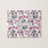 Meisjes roze grijs voetballen patroon legpuzzel (Horizontaal)