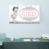 Meisjes Roze Grijze Kant Bow Baby shower Spandoek (Beurs)