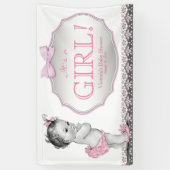 Meisjes Roze Grijze Kant Bow Baby shower Spandoek (Verticaal)