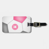 meisjes roze grijze witte voetbal monogrammen bagagelabel (Voorkant horizontaal)