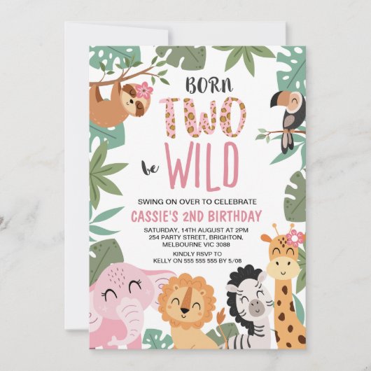 Meisjes roze groen geboren om wild te zijn 2e verj kaart (Voorkant)