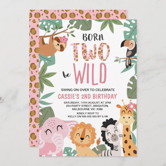 Meisjes roze groen geboren om wild te zijn 2e verj kaart (Voorkant / Achterkant)