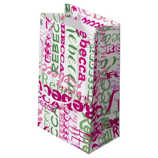 Meisjes roze groene vun naam Collage Allover Print Klein Cadeauzakje (Achterkant Gekanteld)