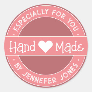 Meisjes roze handgemaakt met liefde, speciaal voor ronde sticker