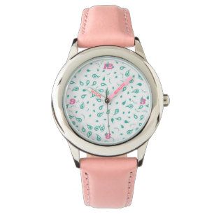 Meisjes roze horloge met Blauwgroen pasta's