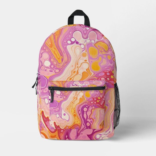 Meisjes Roze Inkt Swirls Groovy Retro Bedrukte Rugzak (Voorkant)