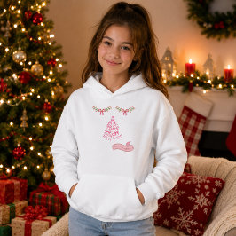 Meisjes Roze Kerstboom Vakantie Hoodie
