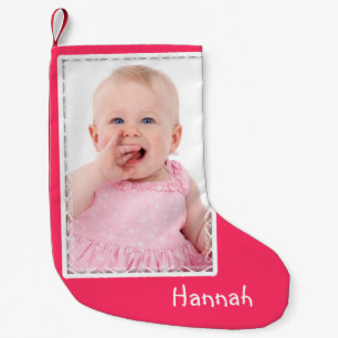 Meisjes roze kerstsok met eigen foto kleine kerstsok