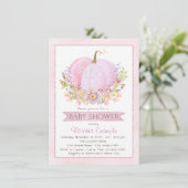 Meisjes Roze Kleine Pompoen Baby Douche Uitnodigin Kaart (Staand voorkant)