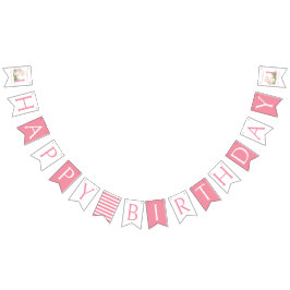 Meisje's Roze Konijn Gelukkige 1e Verjaardag Vlaggetjes