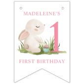 Meisje's Roze Konijn Gelukkige 1e Verjaardag Vlaggetjes (Eerste vlag)