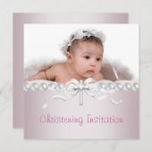 Meisjes Roze Kruis Foto doop Kaart (Voorkant / Achterkant)