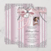 Meisjes Roze Kruis Foto Eerste Communie Kaart (Voorkant / Achterkant)