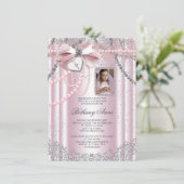 Meisjes Roze Kruis Foto Eerste Communie Kaart (Staand voorkant)