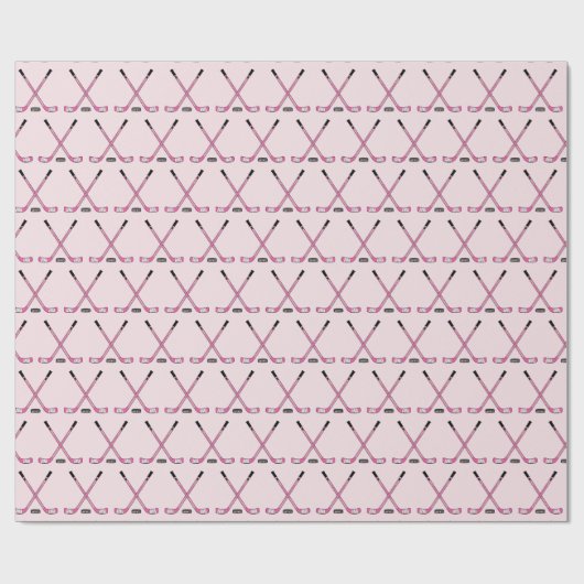 Meisjes Roze kruisesse ockey Sticks en Puck Cadeaupapier (Vlak)
