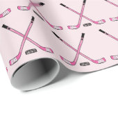 Meisjes Roze kruisesse ockey Sticks en Puck Cadeaupapier (Rol Hoek)