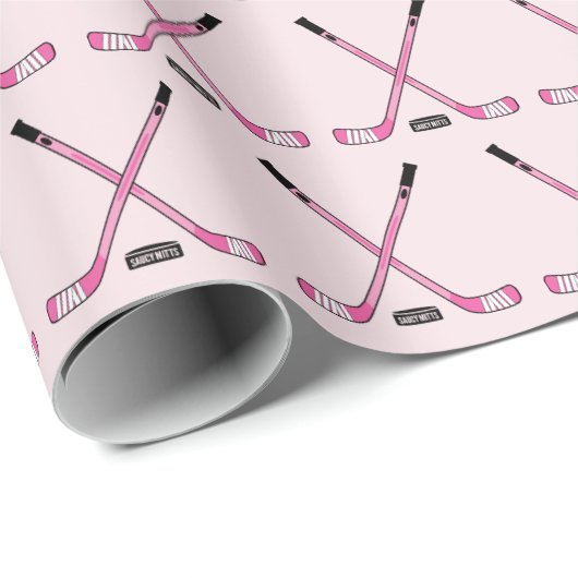Meisjes Roze kruisesse ockey Sticks en Puck Cadeaupapier (Rol Hoek)