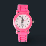 Meisjes Roze Leuk Grijs Tabby Cat & Naam Kinder Horloge<br><div class="desc">Dit schattige trendy kinder horloge heeft een schattige grijze stripy tabby kat cartoon en een roze achtergrond, met ruimte om het ontwerp te personaliseren met uw meisjesnaam. Met duidelijke, gemakkelijk leesbare nummers is dit 'eerste' horloge geweldig voor kinderen of peuters die net beginnen met het leren van de tijd. Het...</div>