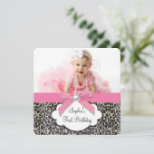 Meisjes Roze Luipaard Verjaardagsfeest Kaart (Staand voorkant)