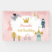 Meisjes roze magische prinses kasteel verjaardag spandoek (Horizontaal)
