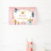 Meisjes roze magische prinses kasteel verjaardag spandoek (Insitu)