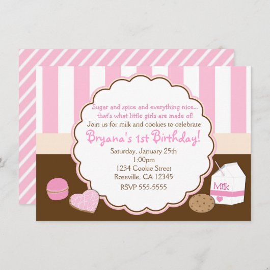 Meisjes Roze Melk Cookies Verjaardagsfeestuitnodig Kaart (Voorkant / Achterkant)