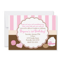 Meisjes Roze Melk Koekjes Verjaardagsfeest Uitnodi