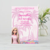 Meisjes Roze Mode Doll Diva Verjaardagsuitnodiging Kaart (Staand voorkant)