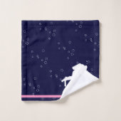 Meisjes roze monogram naam Cartoon Whale Navy Blue Bad Handdoek (Wasdoekje)