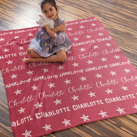 Meisjes roze monogram patroonsterren fleece deken