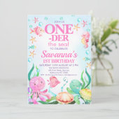 Meisjes Roze Octopus Oneder Het Zee 1e Verjaardag Kaart (Staand voorkant)
