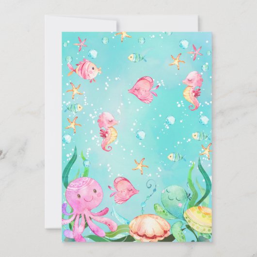 Meisjes Roze Octopus Oneder Het Zee 1e Verjaardag Kaart (Achterkant)