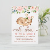 Meisjes Roze Oh Herten Verjaardagsfeestje Uitnodig Kaart (Staand voorkant)