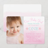 Meisjes Roze Ombre Eerste Verjaardagsfeest Kaart (Voorkant / Achterkant)