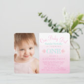 Meisjes Roze Ombre Eerste Verjaardagsfeest Kaart (Staand voorkant)