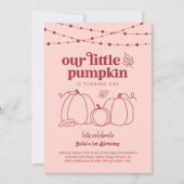 Meisjes Roze Onze Kleine Pompoen Eerste Verjaardag Kaart (Voorkant)