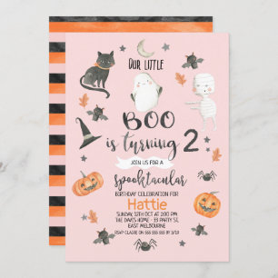 Meisjes Roze Oranje Gray Halloween Birthday Kaart