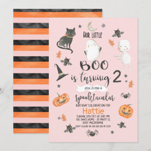Meisjes Roze Oranje Grijs Halloween Verjaardag Kaart
