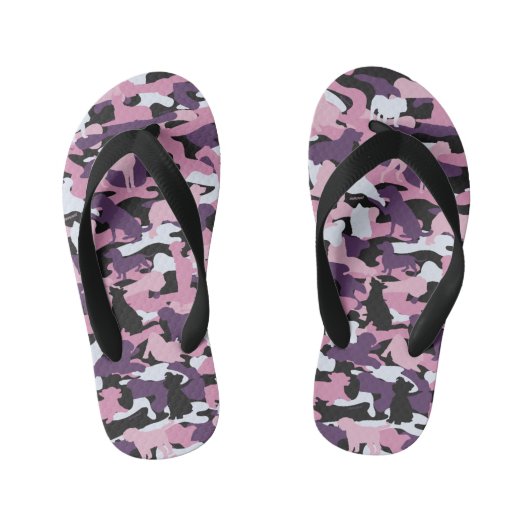 Meisjes Roze Paarse Dog en Boene Camo Teenslippers (Voetbed)