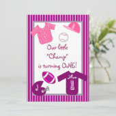 Meisjes roze Paarse sport Birthday party uitnodigi Kaart (Staand voorkant)