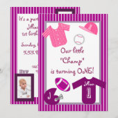 Meisjes roze Paarse sport Birthday party uitnodigi Kaart (Voorkant / Achterkant)