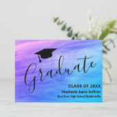 Meisjes Roze Paarse Stijlvolle Afstuderen Aankondi Kaart (Staand voorkant)