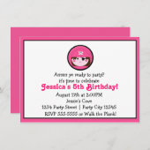 Meisjes Roze Piraat Bruin Haar Verjaardag Uitnodig Kaart (Voorkant / Achterkant)