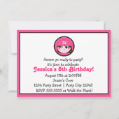 Meisjes Roze Piraat Bruin Haar Verjaardag Uitnodig Kaart (Voorkant)