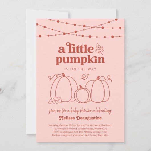 Meisjes Roze Pompoen Baby shower Invitation Kaart (Voorkant)