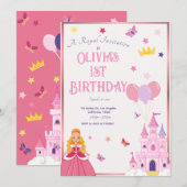 Meisjes Roze Prinses Aangepaste Verjaardag Uitnodi Kaart (Voorkant / Achterkant)